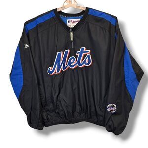 Vintage NY Mets Dugout Jacket Mens L Majestic Authentic MLB Windbreaker 90s RARE